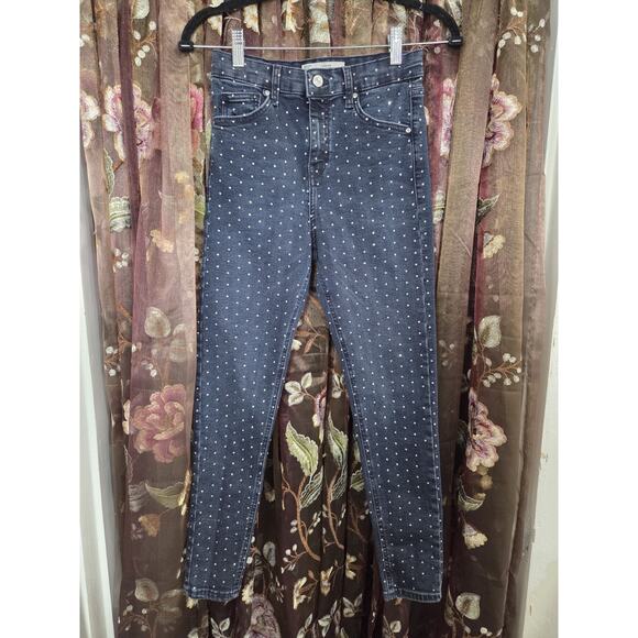 Top Shop Moto Jamie High Rise Skinny Denim Jeans Rhinestone Women Size 28 - Picture 3 of 13
